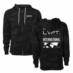 Live Fit. Apparel OUTERWEAR International Zip-Up Hoodie- Black Camo